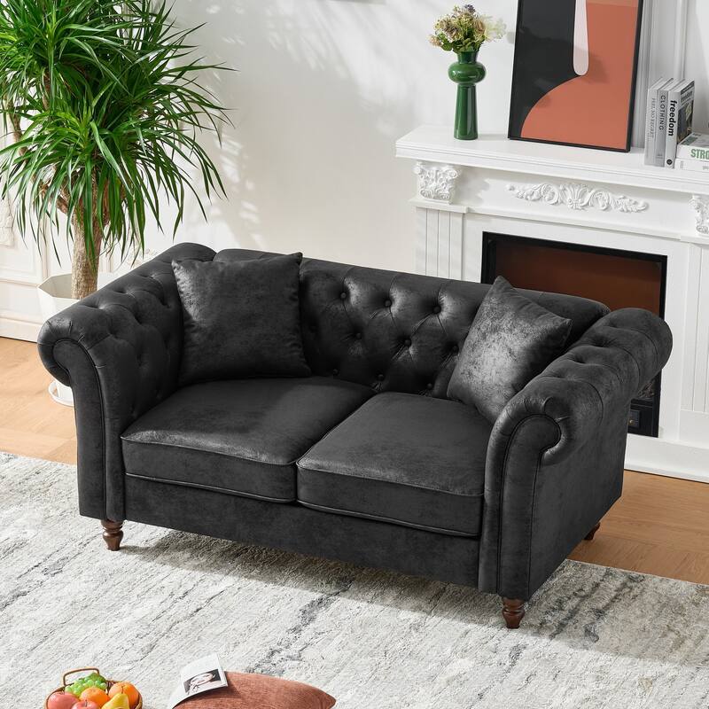 66"Tech Fabric Sofa,High-Tech Fabric Roll Armrest Sofa,Upholstered Mid Century Modern Couch,2 Seater Couch