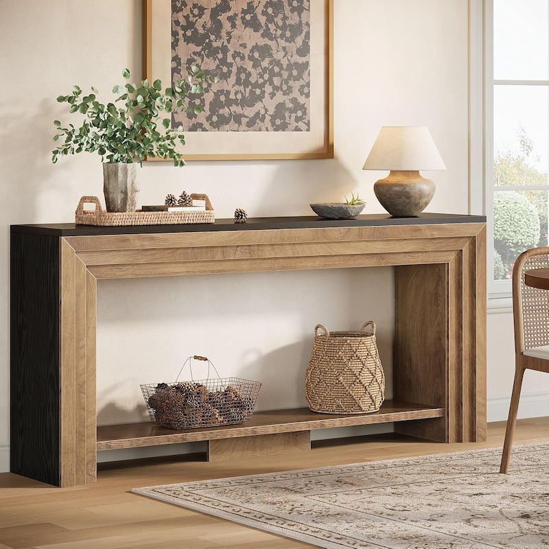 70.9 Inch Extra Long Console Table, Farmhouse Narrow Wooden Sofa Table with Storage Shelf - 11.61" W x 70.9" L x 32.68" H