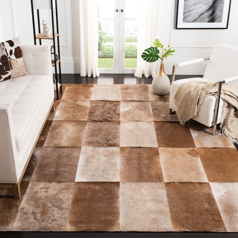 SAFAVIEH Handmade Studio Leather Burgi Modern Leather Rug - 8' x 10' - Beige/Brown