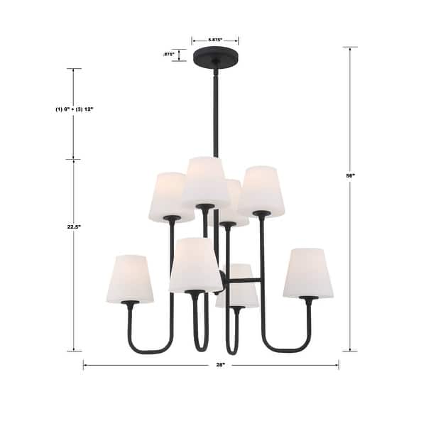 Keenan 8 Light Black Forged Chandelier - 28"W x 22.5"H