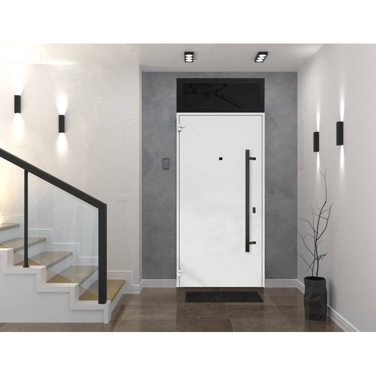 Exterior Prehung Steel Entry Door Ronex 0131 Grey 2 Sidelites Top Window Stainless Steel Inserts 16+36+16x96 Left Hand