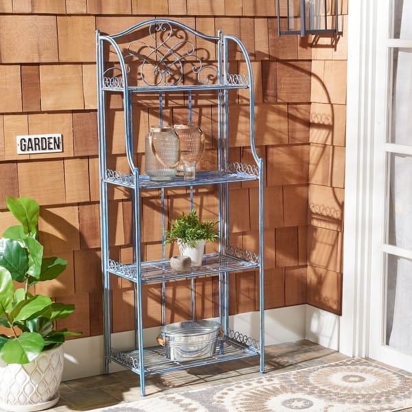 slide 2 of 55, SAFAVIEH Amaris Victorian Wrought Iron 4-Tier Outdoor Bakers Rack. - 25" W x 15" D x 63" H