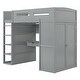 preview thumbnail 73 of 78, Twin/Full Size Loft Bed with Bulit-in Desk and Wardrobes, Solid Wood Kids Loft Bedframe with 4 Drawers and Storage Shelves