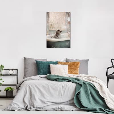 Wynwood Studio Canvas Animals Seal Bubble Bath White and Light Blue Traditional Wall Art Canvas Print - White, Blue