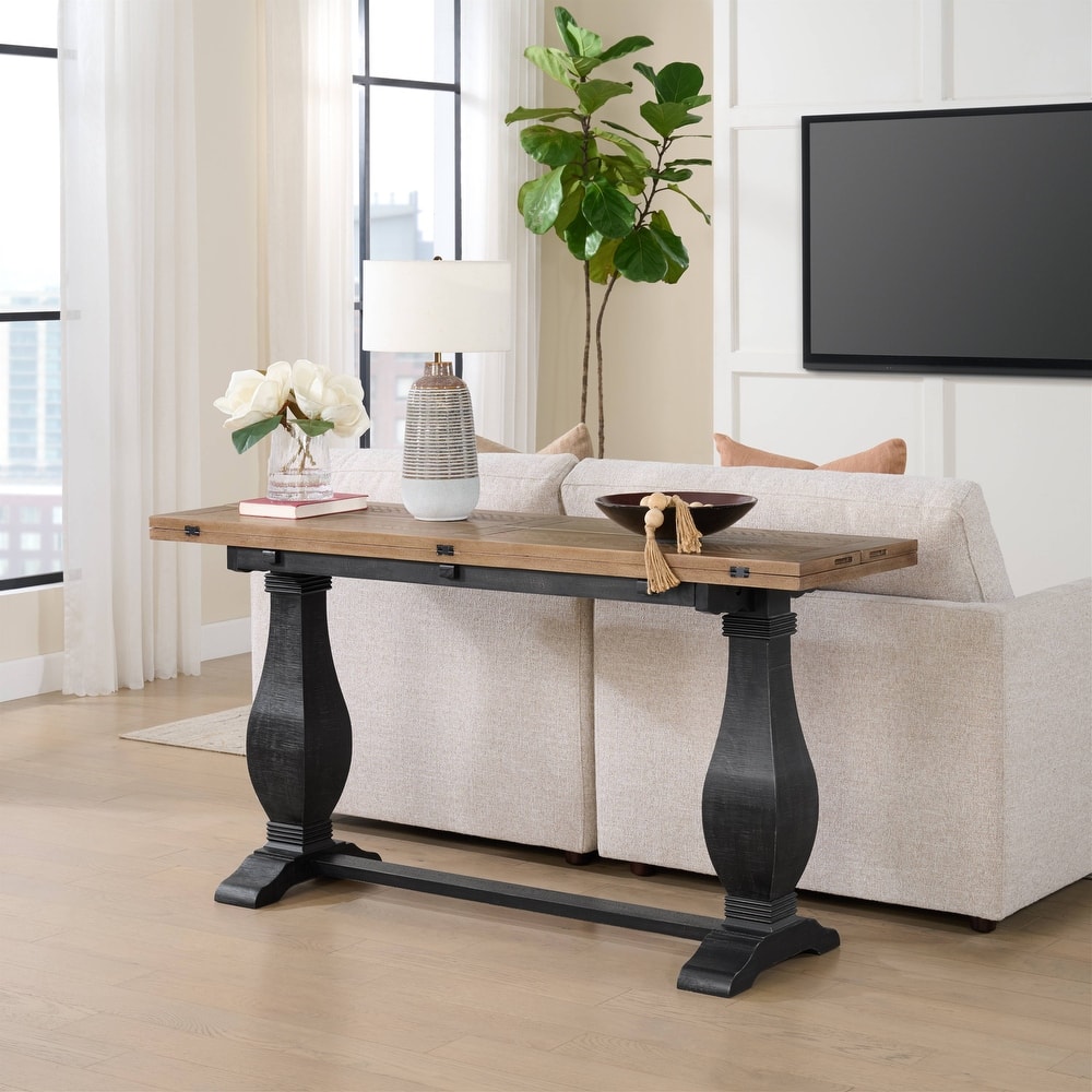 Napa 60" Solid Wood Pedestal Flip-top Sofa Console Table