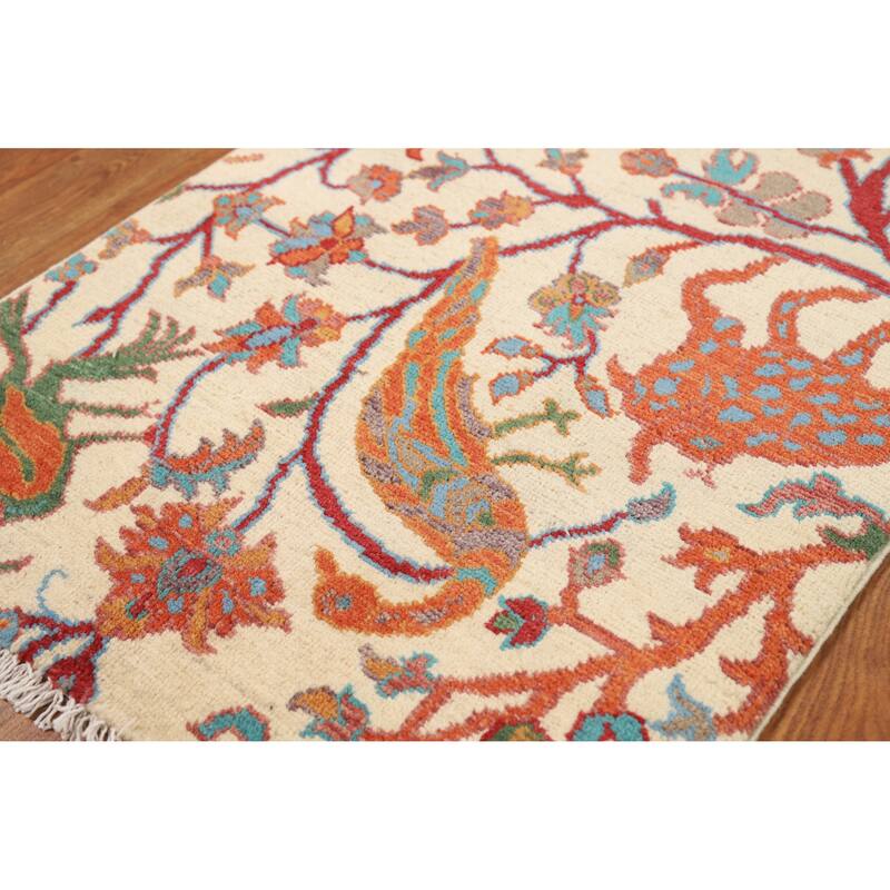 Hand Knotted Oriental 100% Wool Carpet Traditional All-Over Beige & Ivories Kazak Area Rug - 3' 0'' X 2' 0''