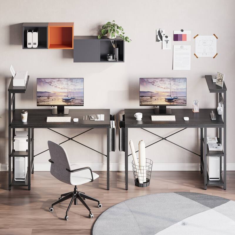 Computer Desk Home Office Desk with LED & Adjustable Shelves