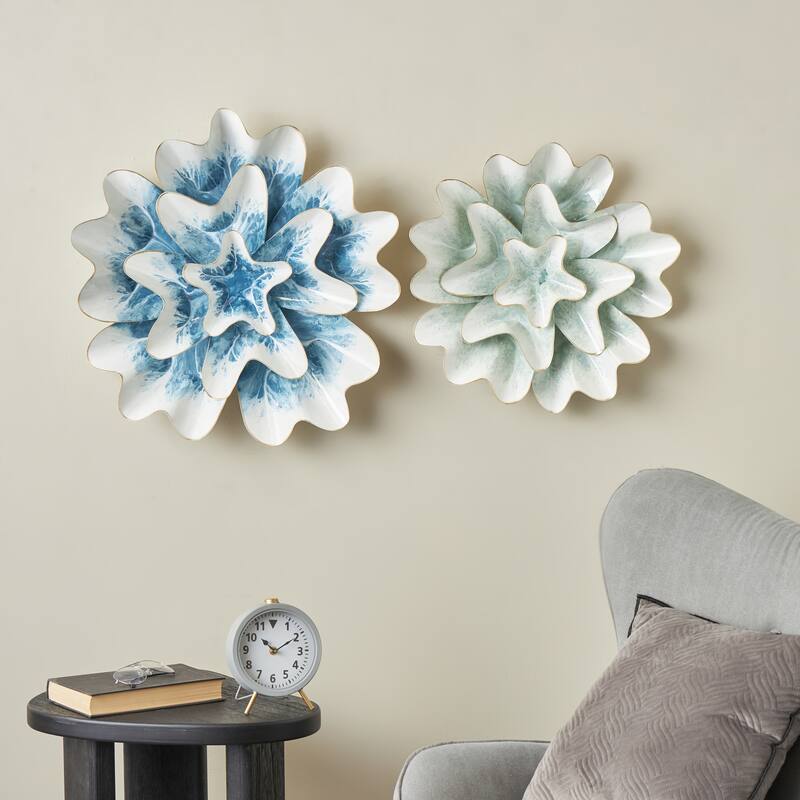 Metal Floral Home Wall Decor with White and Gold Accents - Set of 2 Multi Colored - Roche River Decor