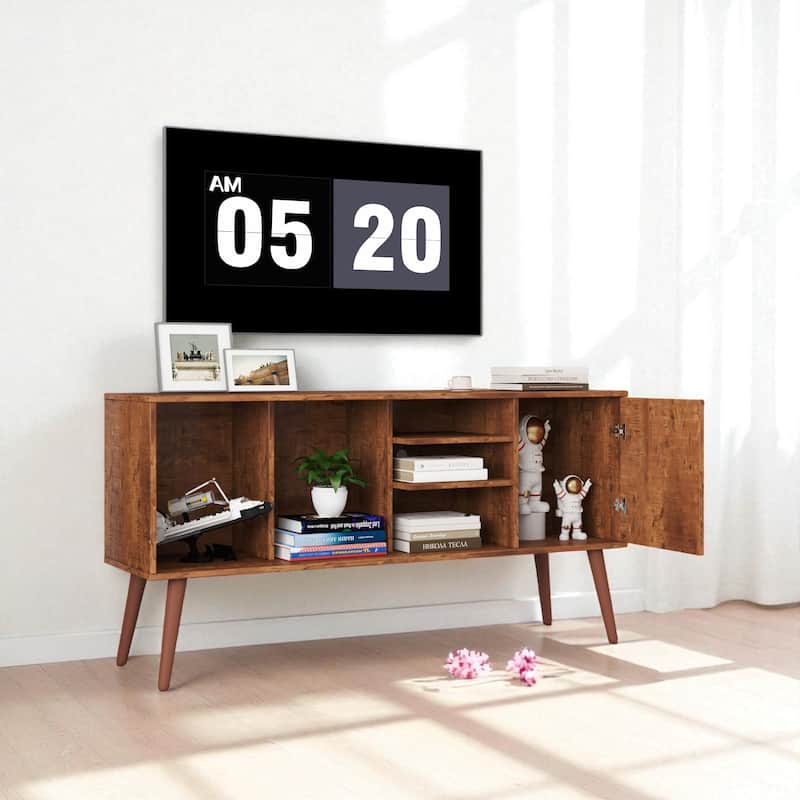 Modern 53 Inch TV Stand with Storage Cabinet and 3 Open Shelves for TVs 50 to 59 Inches