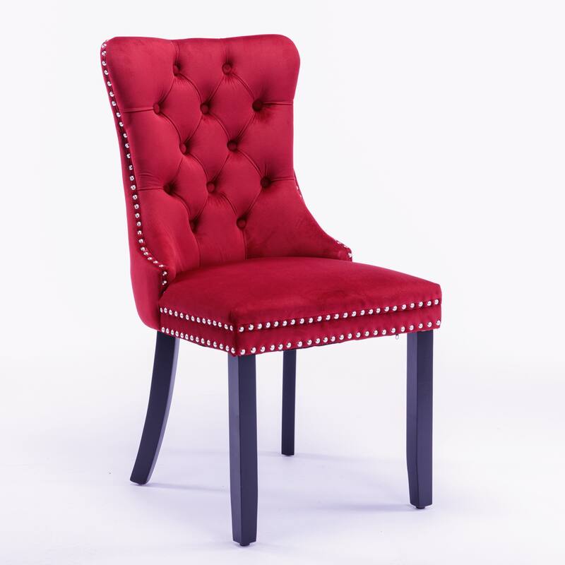 Nikki Collection Modern, High-end Tufted Solid Wood Velvet Upholstered Dining Chair with Wood Legs Nailhead Trim 2-Pcs Set