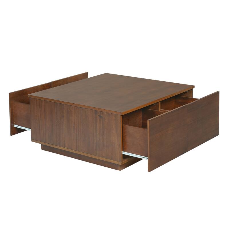 33.25" Square Wood Coffee Table with 4 Drawers