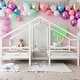preview thumbnail 1 of 7, Double Twin Size Triangular House Beds Platform Bed With Built-in Table