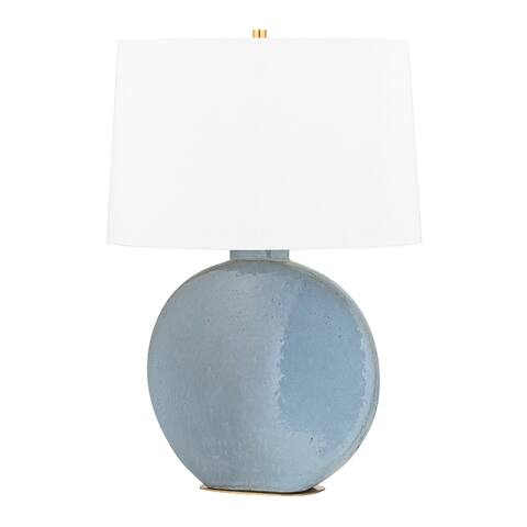 Hudson Valley Kimball 1-light Aged Brass and Gray Table Lamp, White Belgian Linen