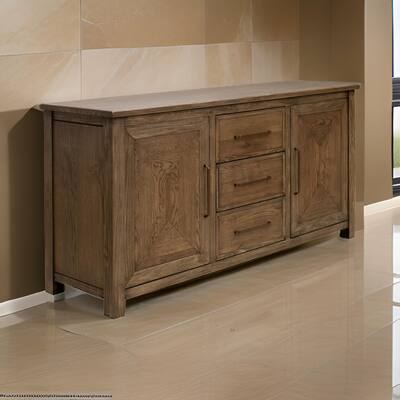 Loe 69 Inch Sideboard Buffet Cabinet, 2 Doors, Brown Solid Poplar Wood