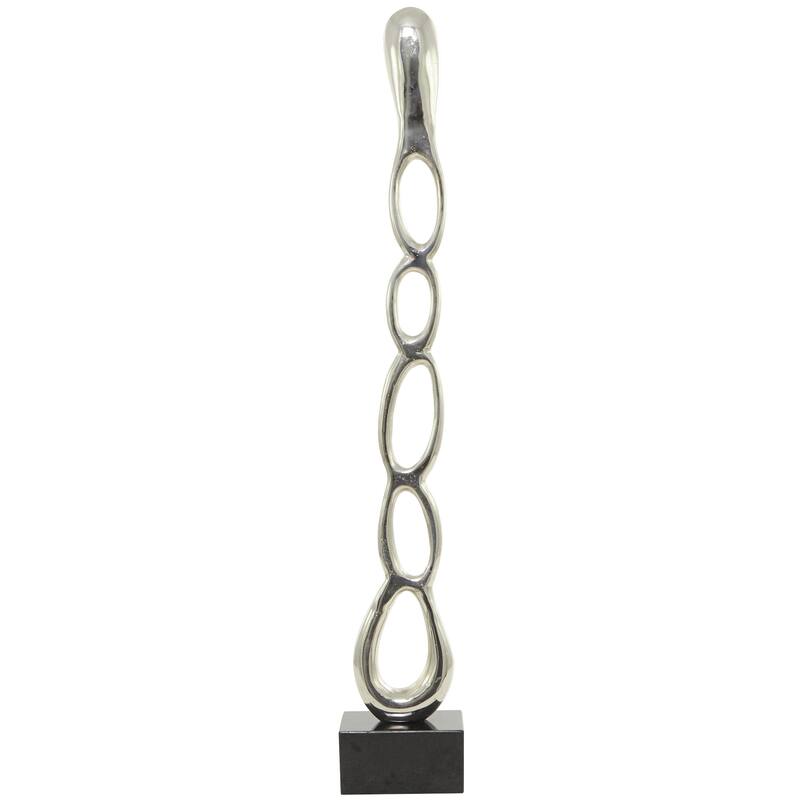 Aluminum Metal Abstract Tall Linked Floor Decorative Sculpture with Black Base - Black, Gold, Silver - Roche River Decor - Silver - 8"W, 51"H