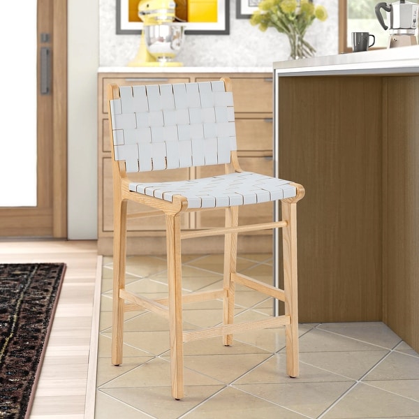 Fully Assembled Woven Leather Counter Height Bar Stools