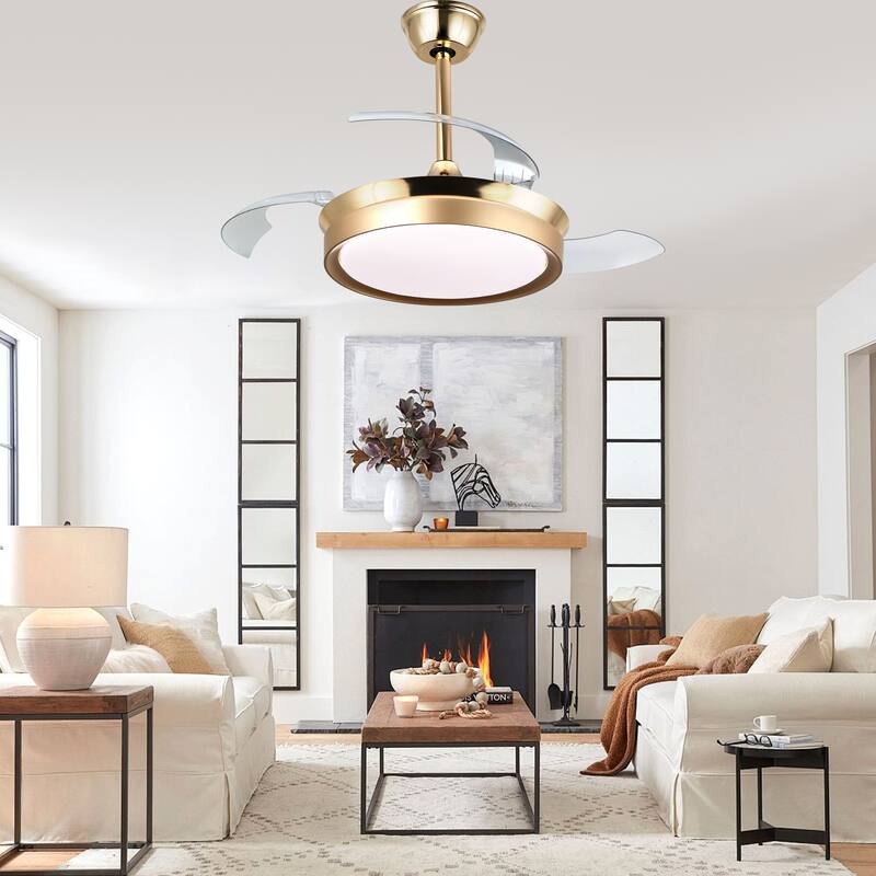 Oaks Aura Modern 36in. LED Light Memory Retractable Ceiling Fan with Light, 6-Speed,Dc Motor Technology, Remote Control