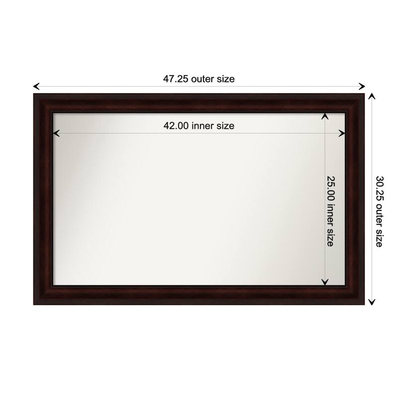 Coffee Bean Brown Framed Non-Beveled Custom Wall Mirror, Bathroom Vanity Mirror - Outer Size: 47.25 x 30.25