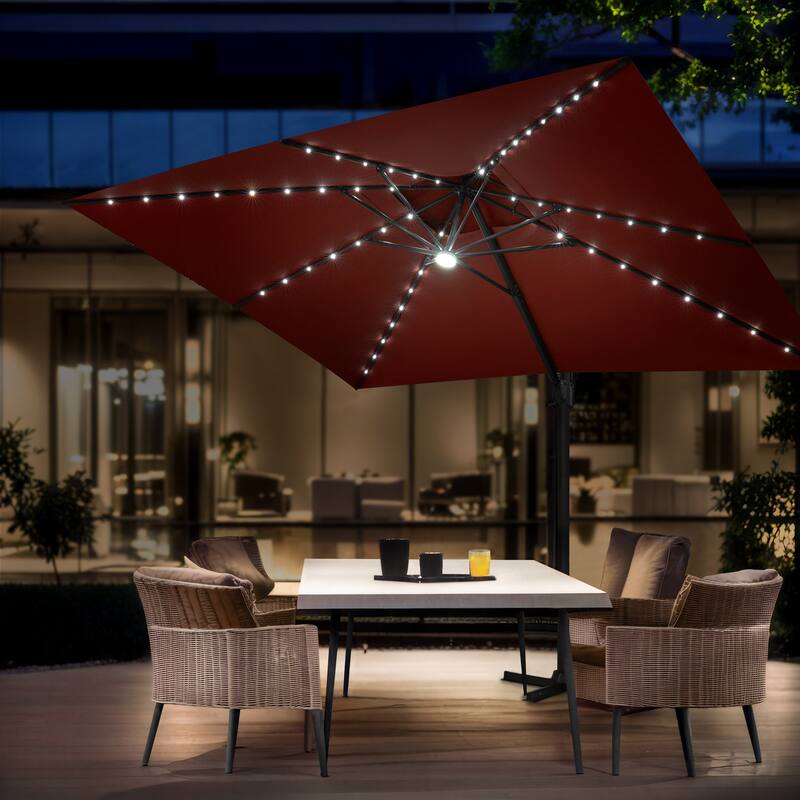 Pellebant 10 x 13FT Outdoor Rectangular Cantilever Patio Umbrella Solar LED Lighted - Red