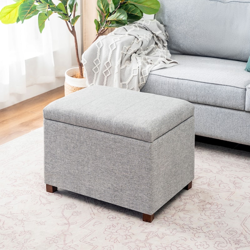 Adeco Faux Leather Storage Ottoman for Living Room Footstool - Light-Gray-Linen