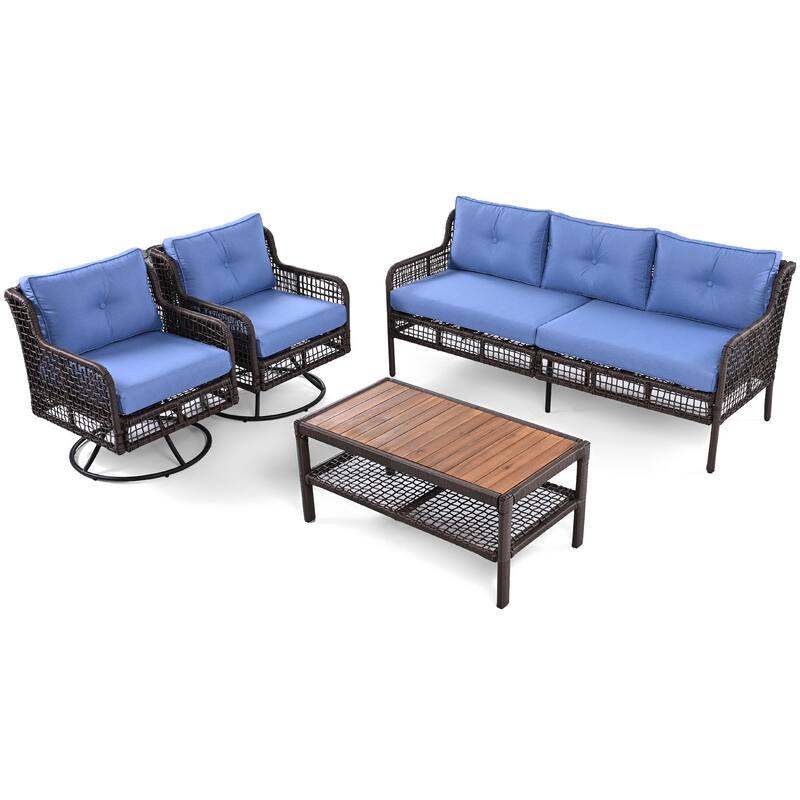 4 Pieces Patio Furniture Set w2 Swivel Chairs, Outdoor Wicker Sofas for 5-person, Rattan Sectional Conversation Set for Poolside
