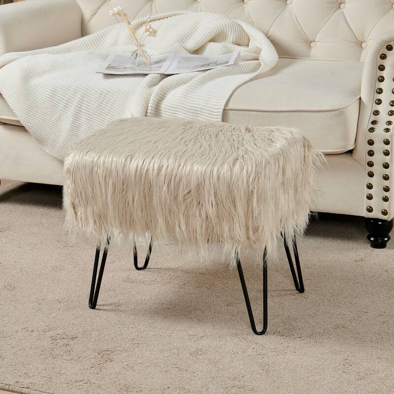 Mongolian Fauxfur Ottoman