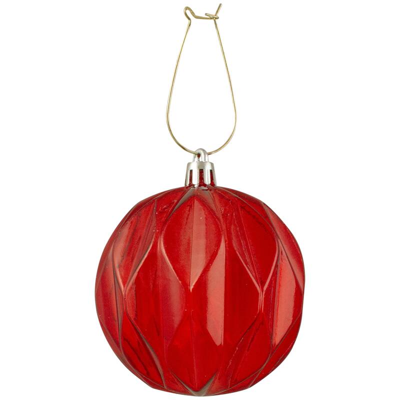 Set of 6 Red Rhombus Cut Shatterproof Christmas Ball Ornaments 3"