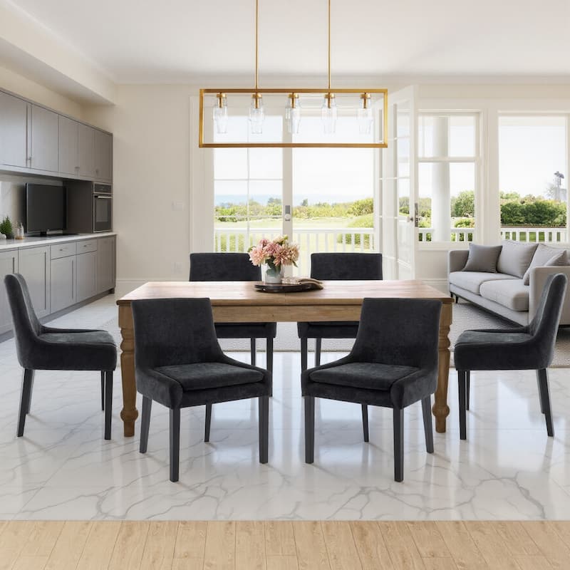 RENEWLINE Mid-Century Modern Corduroy Upholstered Dining Chairs with Solid Wood Legs,Set of 2/4/6 - Set of 6 - Black