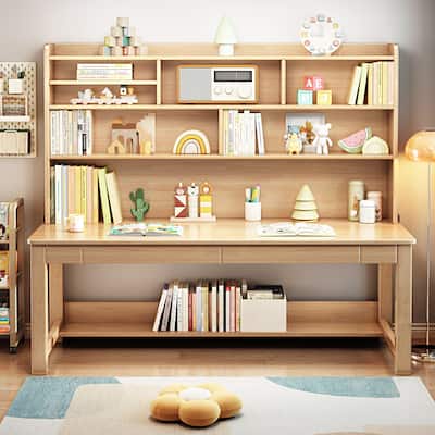 Kids Desk without Chair, Child's Study Table with Drawers and Storage Shelf, Simple Home Writing Table