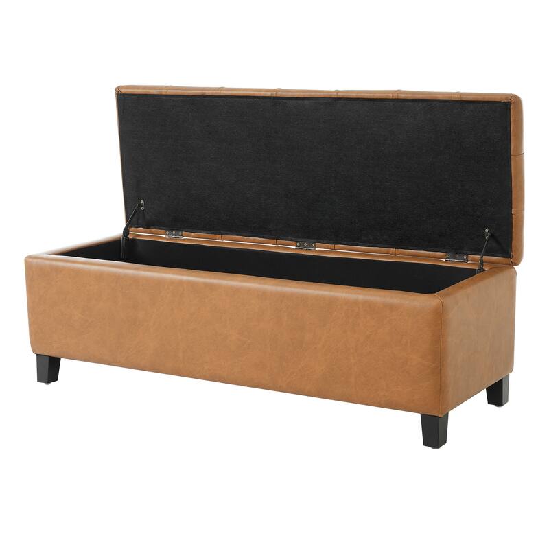 Ottoman Bench with Dark Brown PU Storage Surface