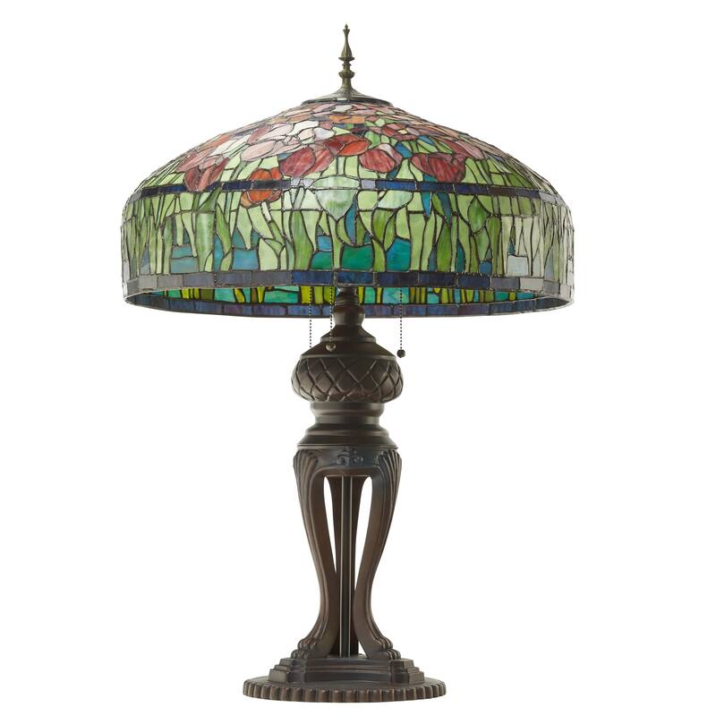Tulip River of Goods Tiffany-Inspired Red and Green Stained Glass 33.25-Inch Table Lamp - 22" x 22" x 33.25"