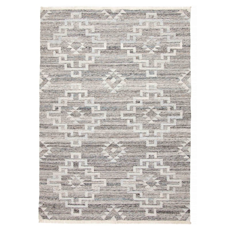 ECARPETGALLERY Flat-Weave Ankara FW Grey Wool Kilim - 5'5 x 7'7 - Grey - 5'5 x 7'7