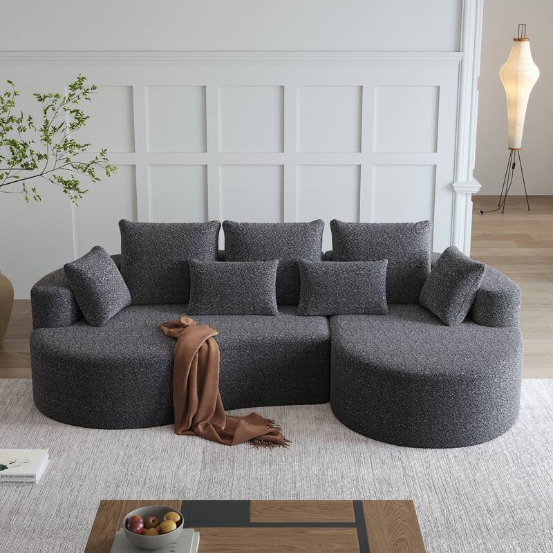 Oversized Chenille Upholstered Boneless Sofa, L-Shaped Curved Sectional Sofa, Deep Seat Cloud Couch with 7 Pillows