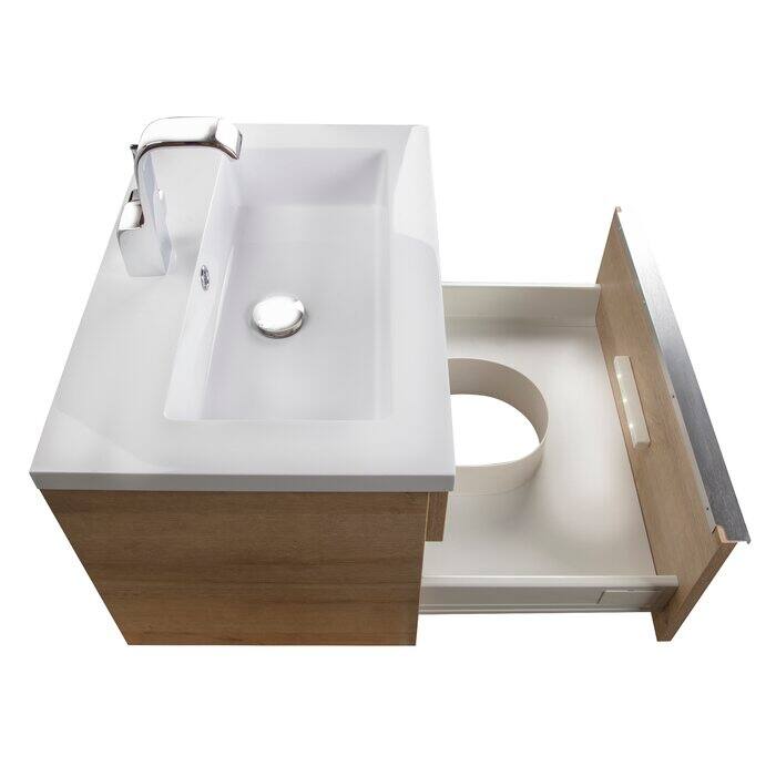 Trough Collection 24" Wall Mount Cultured Marble Bathroom Vanity with Sink and Drawer
