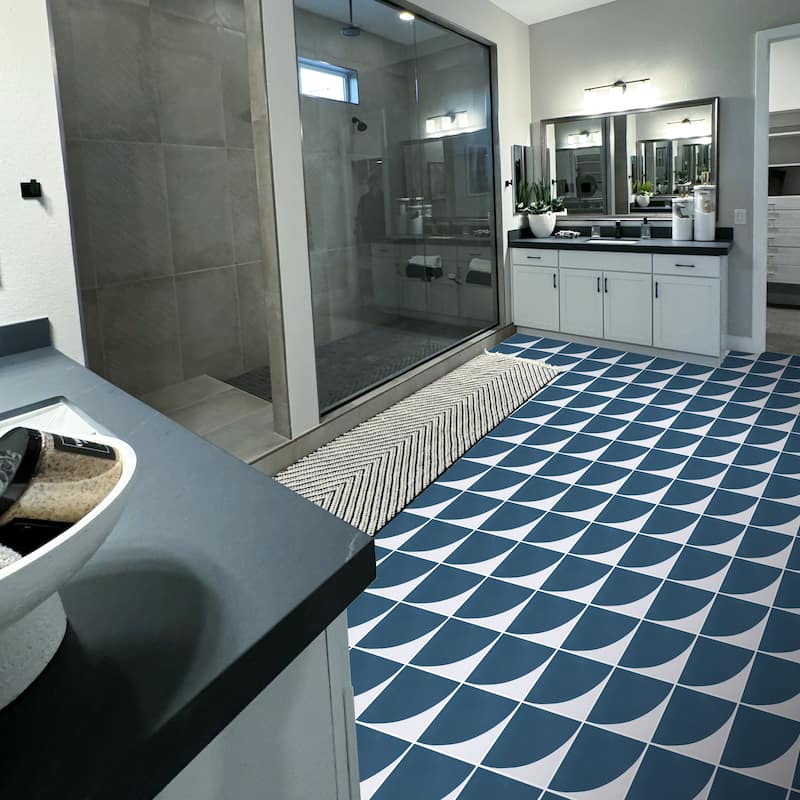 Jardin Handmade Cement Tile, 8x8, White-Blue