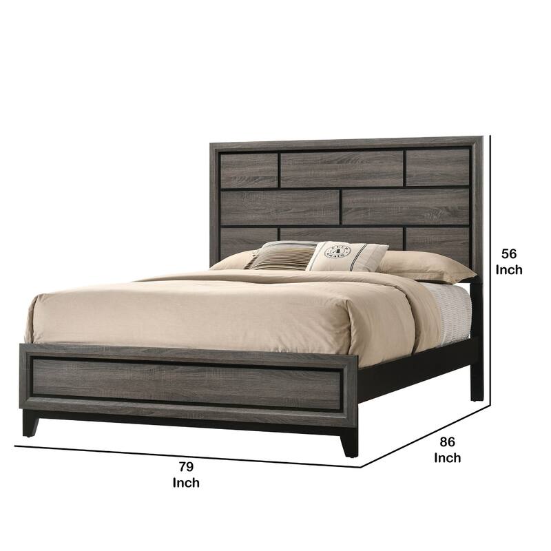 Grooved Panel Contemporary Eastern King Bed with Tapered Legs, Gray