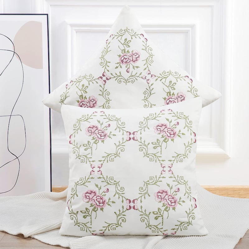 Canvas Pillow Shells with Rose Embellishments (Set of 2), NO INSERT