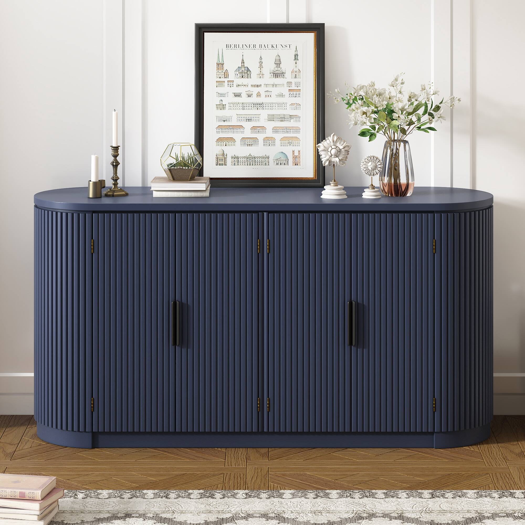 Entryway Navy Blue Console Tables with Adjustable Shelving, Brown
