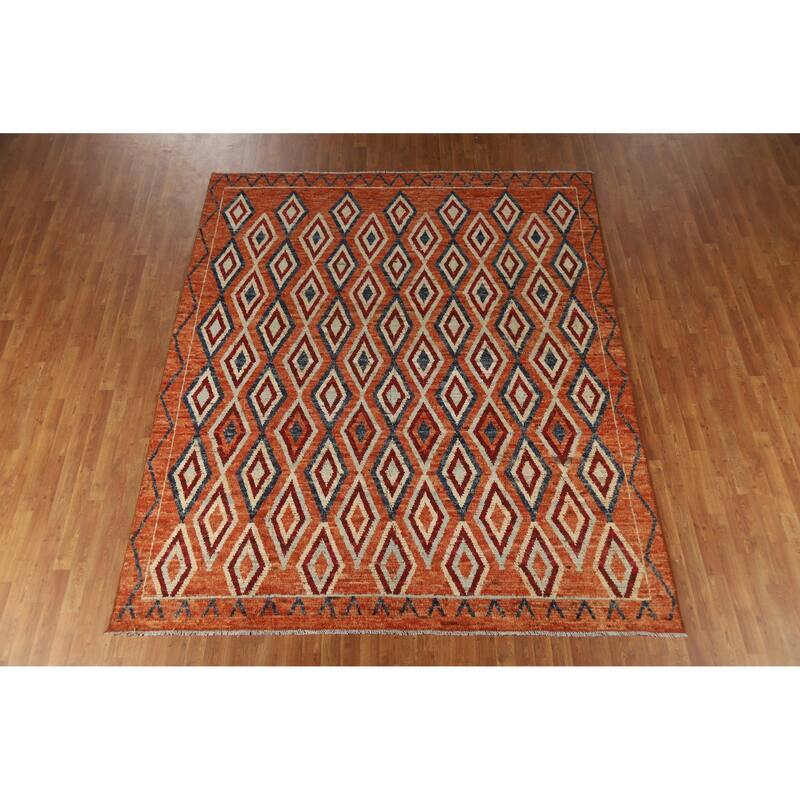 Moroccan Oriental Area Rug Hand-Knotted Orange Wool Carpet - 8'4" x 10'0"