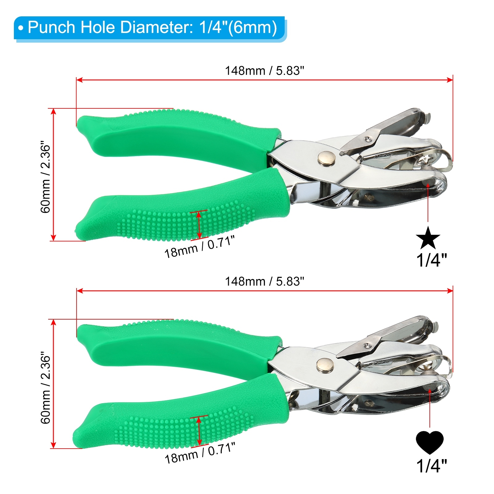 1/4 Single Hole Punch Handheld Hole Puncher with Soft Grip Heart Shape,  Green - Bed Bath & Beyond - 37683247