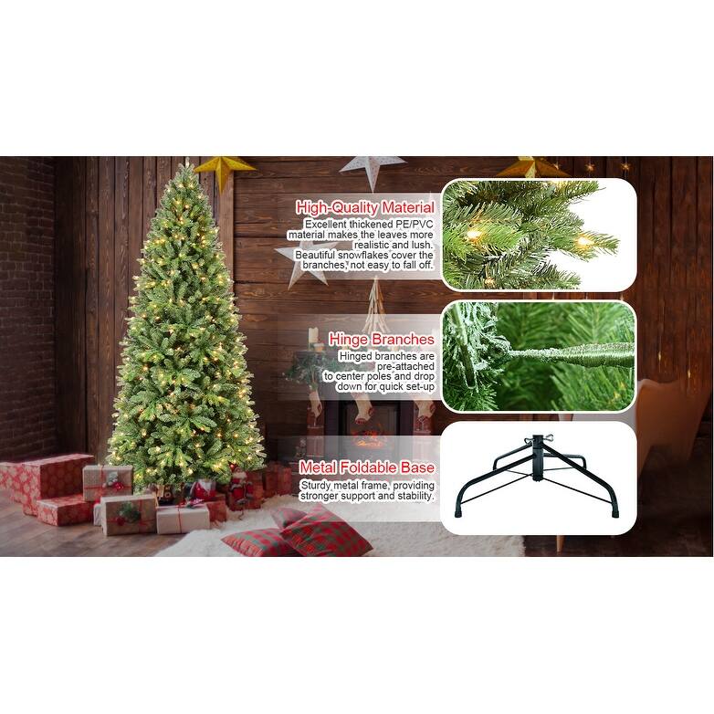 7.5FT Christmas Tree with 1599 Tips and 450 Warm White LED Lights-PVC+PE Mixed Branches, Hinged Structure for Easy Setup