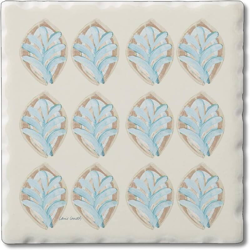 Absorbent Stone Tumbled Tile Coasters, Coastal Pattern, Set of 4 - Multi