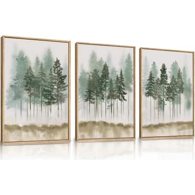 Green Forest Wall Decor,Watercolor Nature Misty Forest Art Print