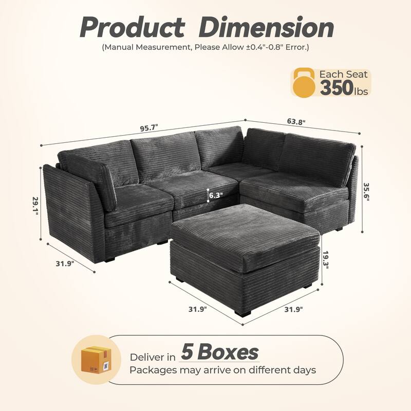 HOOOWOOO Modular Upholstery Fabric Sofa Couch with Ottoman
