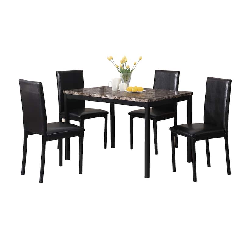 Roundhill Furniture Citico Metal 5-PC Dinette Set - Black Table - Black Chair