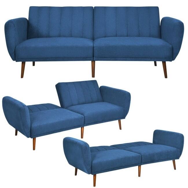 Modern ScandinavianLinen Upholstered Sofa Bed with Wooden Legs