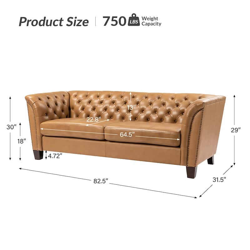 Regina 82.5" Tufted Genuine Leather Sofa Couch for Living Room By HULALA HOME