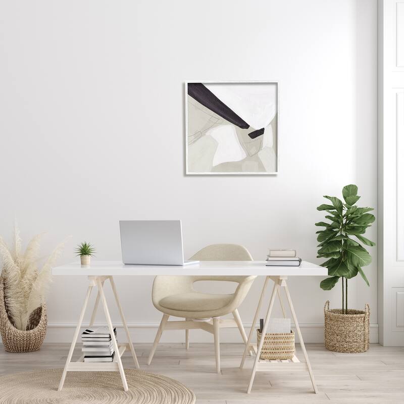 Stupell Abstract Neutral Shapes Black Tan Modern Living Room Framed Wall Art - Off-White