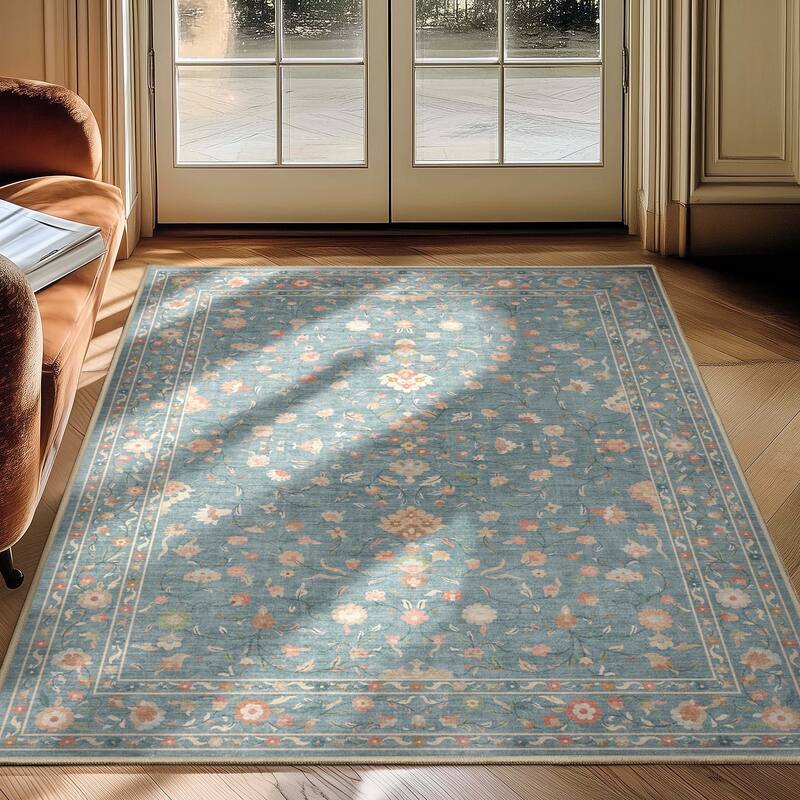 Well Woven Apollo Serapi Yazd Traditioal Floral Flat-Weave Area Rug - 3'11" x 5'3" - Blue