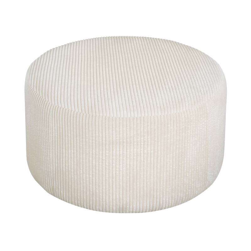Upholstered Round Ottoman,Beige, Corduroy